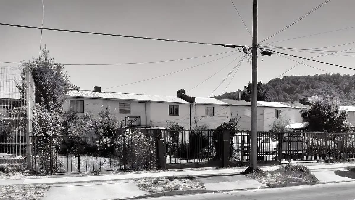 Calle residencial de Temuco con casas y tendido eléctrico