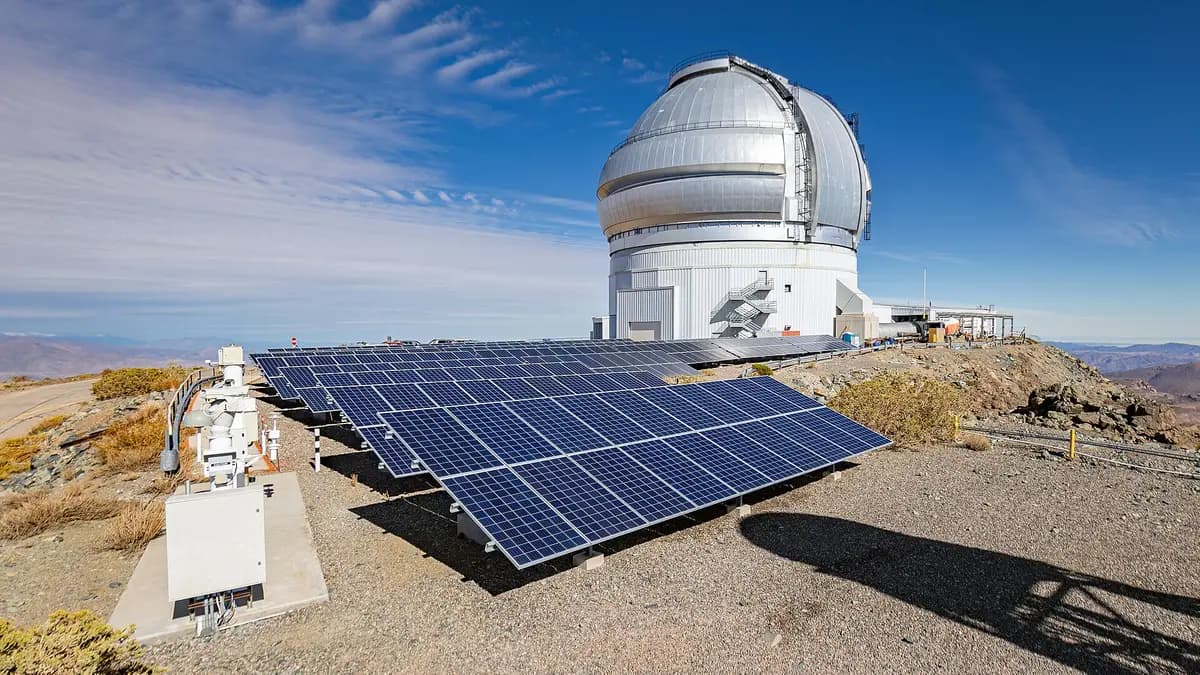 Solar panels next to the Gemini South telescope on Cerro Pachón, in Chile’s Coquimbo Region